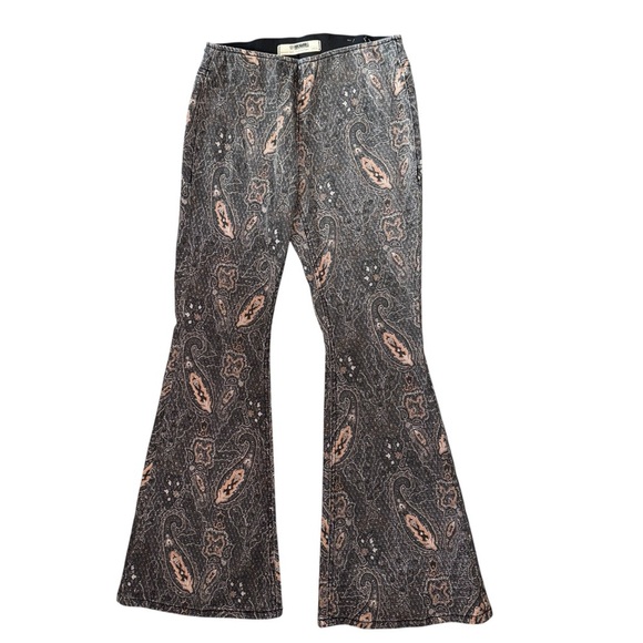 Rock & Roll Denim Paisley Print High Rise Bargain Bell Pull On Flare Jeans 28x30 - Picture 4 of 9
